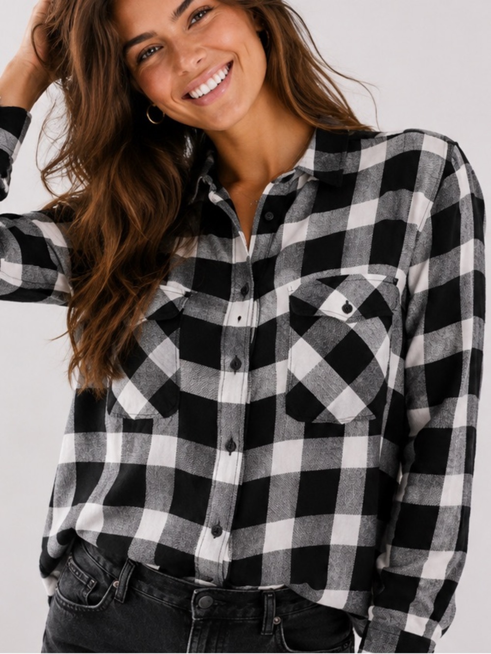 Nordstrom Sanctuary Main Street Lightweight Black/White Long Sleeve Shirt